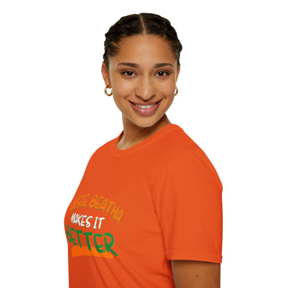 Uisce Beatha makes it better Orange, White, and Green font Light colors Unisex T-Shirt by cypherpunkgear.com