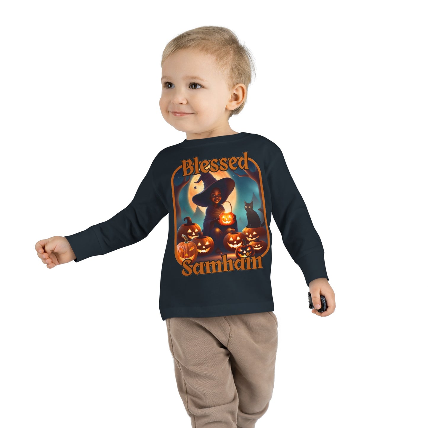 Blessed Samhain Cute Witch ORfont Toddler Long Sleeve Tee by cypherpunkgear