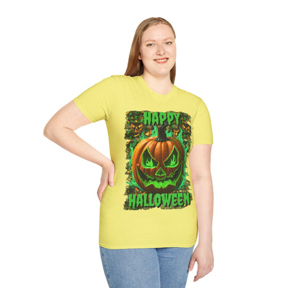 Happy Halloween Green Jack Light colors Unisex T-Shirt by CreepyCrafts.boo