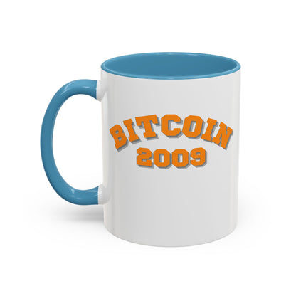 Bitcoin 2009 White Accent Mug by cypherpunkgear.com