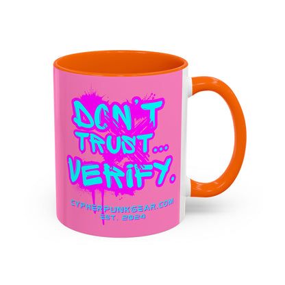 Don't Trust...Verify. Light Pink Accent Mug by cypherpunkgear.com