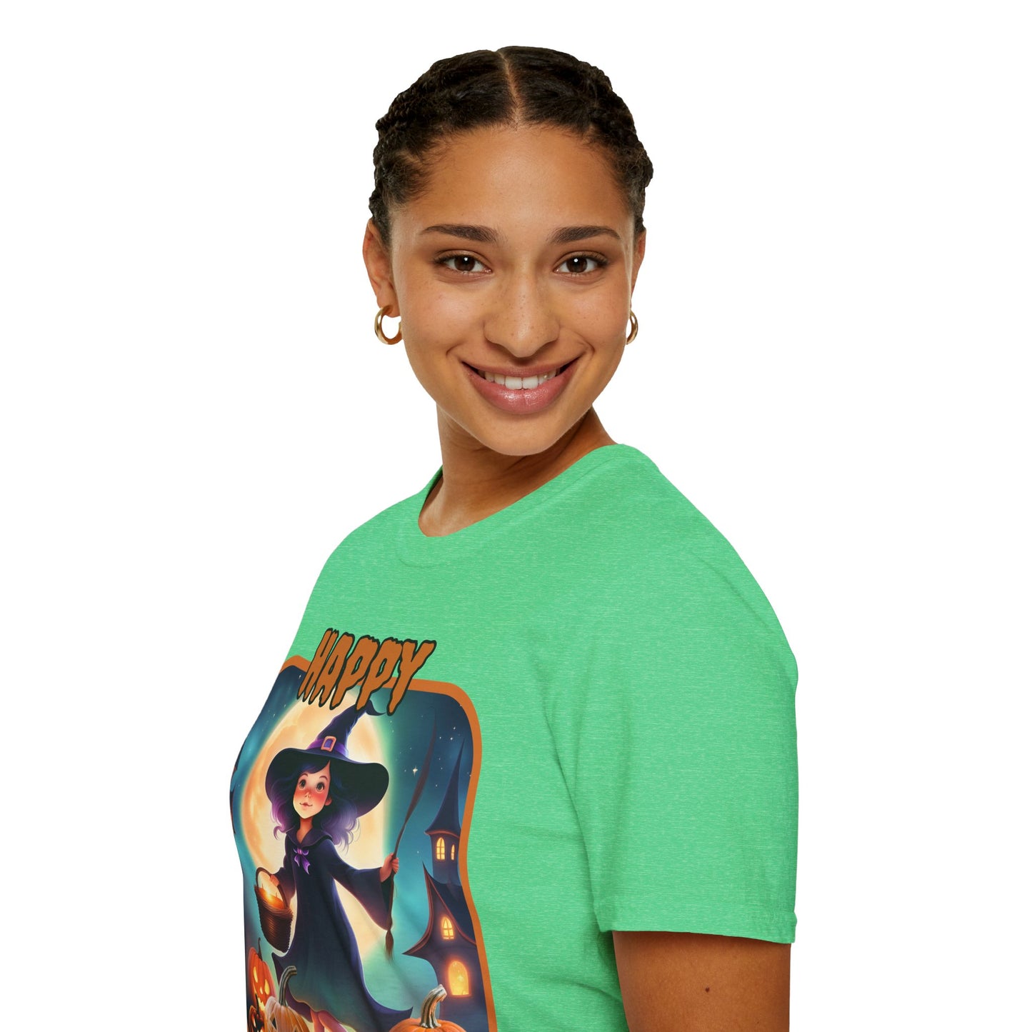 Happy Halloween Little Witch Orange font, Dark colors, Unisex T-Shirt by CreepyCrafts.boo