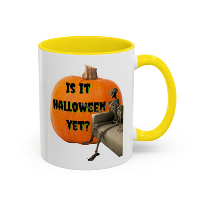 Is it Halloween yet? Skeleton's Giant Pumpkin White Accent Mug by CreepyCrafts.boo