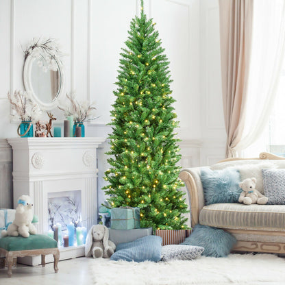 6 Feet PVC Hinged Pre-lit Artificial Fir Pencil Christmas Tree with 150 Lights