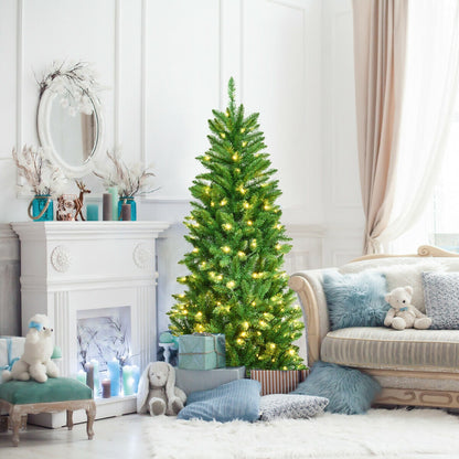 6 Feet PVC Hinged Pre-lit Artificial Fir Pencil Christmas Tree with 150 Lights