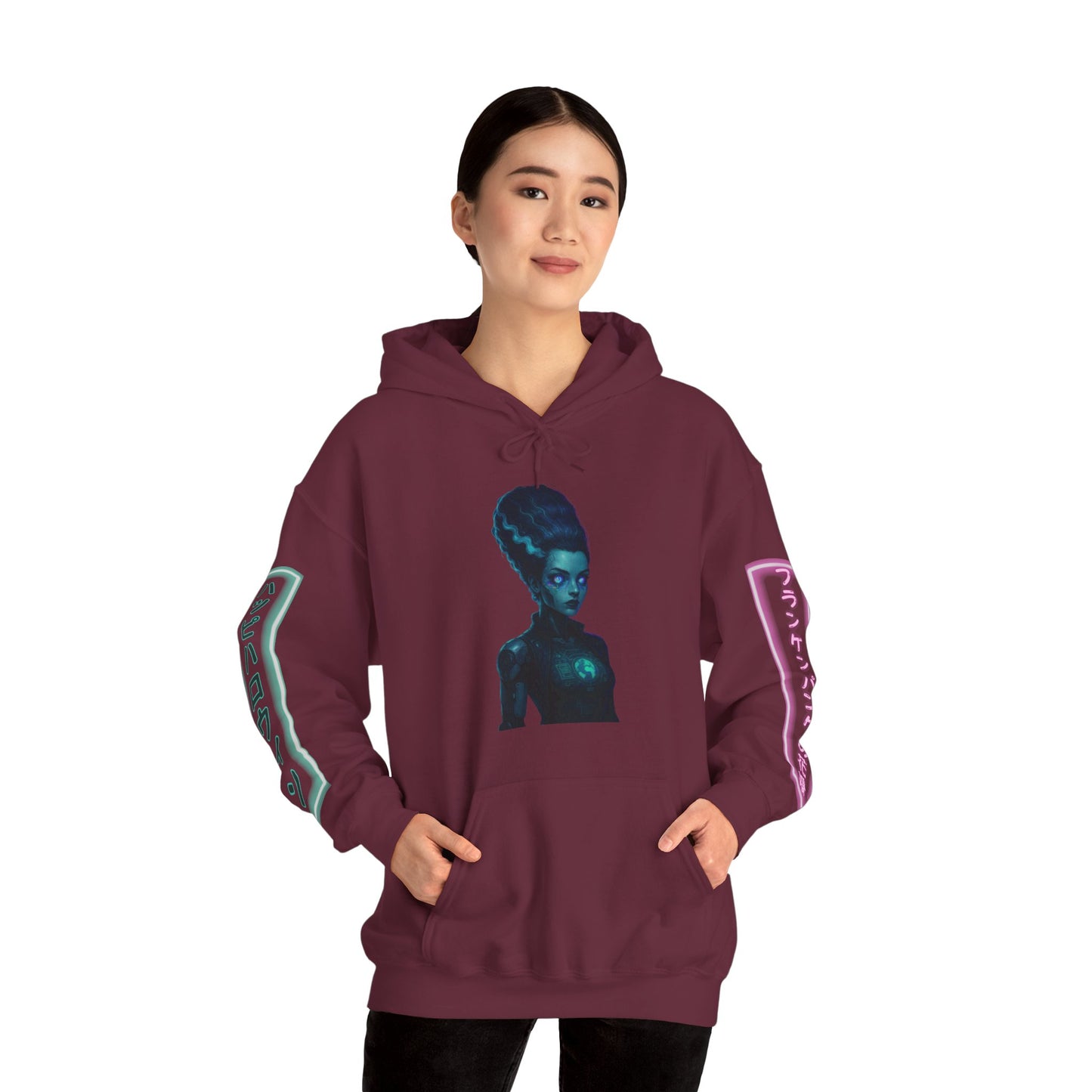 Neon Bride of Frankenstein Hoodie Unisex Hooded Sweatshirt by CreepyCrafts.boo