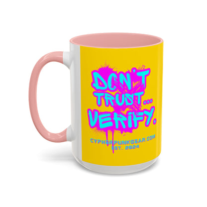 Don't Trust...Verify. Yellow Accent Mug by cypherpunkgear.com