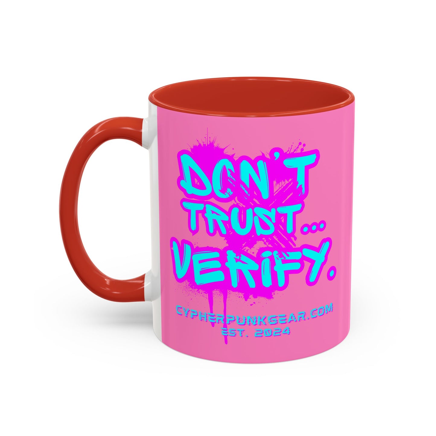Don't Trust...Verify. Light Pink Accent Mug by cypherpunkgear.com
