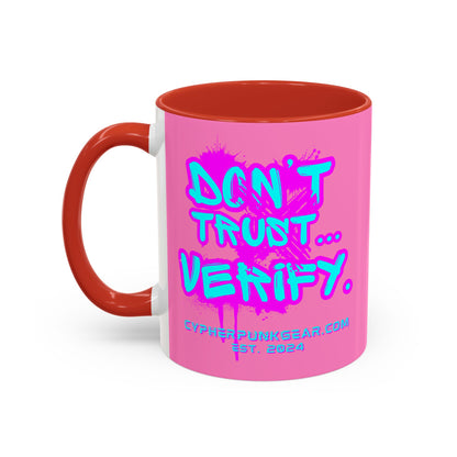 Don't Trust...Verify. Light Pink Accent Mug by cypherpunkgear.com