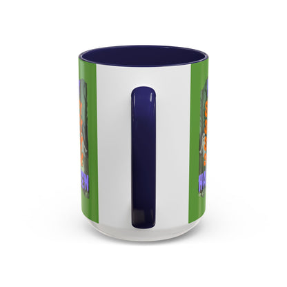 Spooky Happy Halloween Ghost Purple font Green Accent Mug by CreepyCrafts.boo