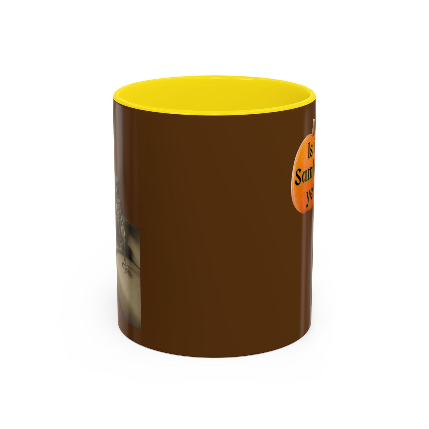 Is it Samhain yet? Skeleton's Pumpkin Brown Accent Mug by CreepyCrafts.boo