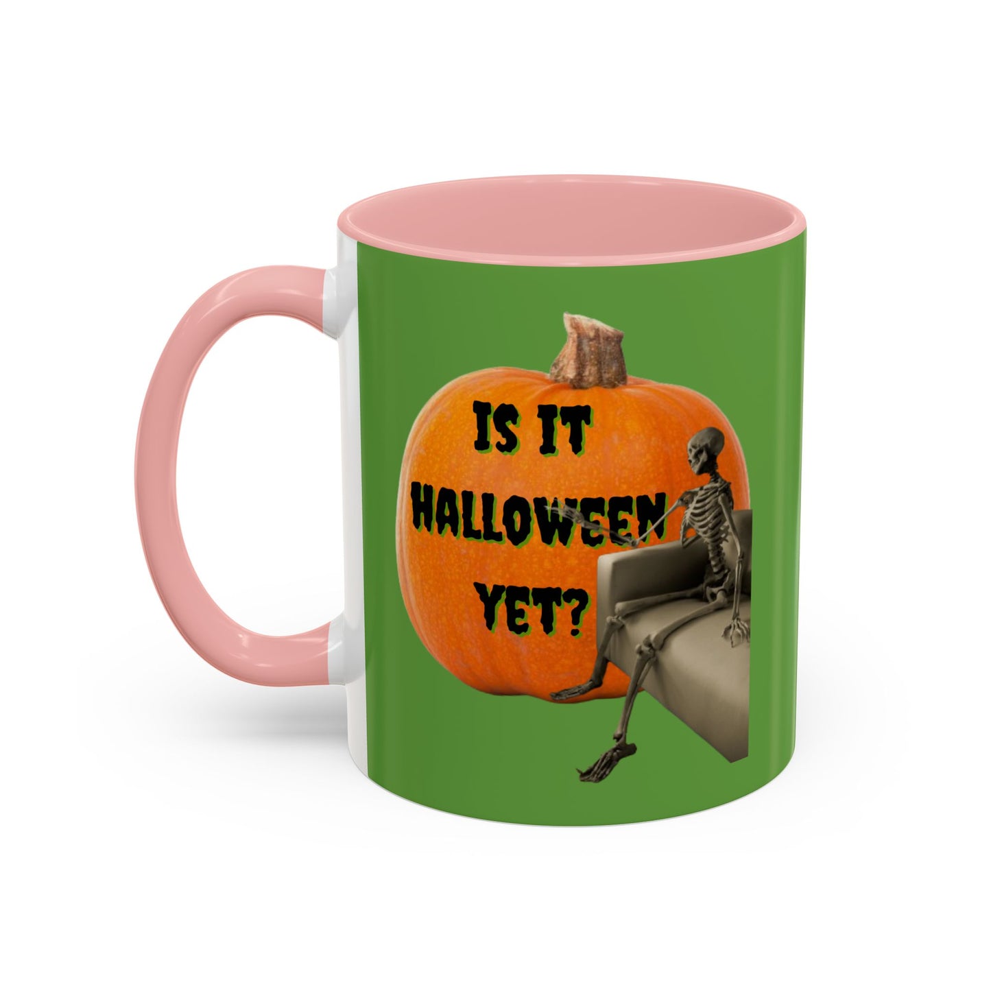 Is it Halloween yet? Skeleton's Giant Pumpkin Green Accent Mug by CreepyCrafts.boo