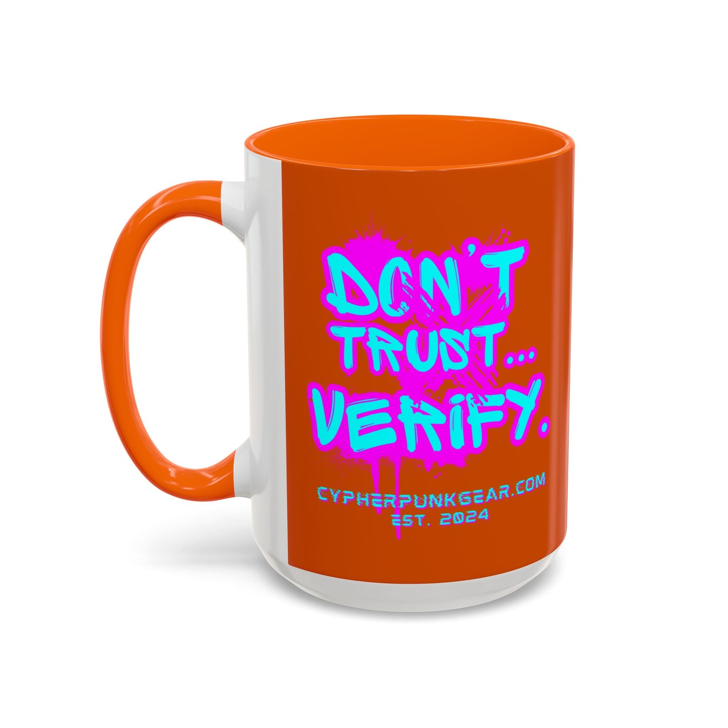 Don't Trust...Verify. Orange Accent Mug by cypherpunkgear.com