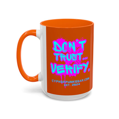 Don't Trust...Verify. Orange Accent Mug by cypherpunkgear.com