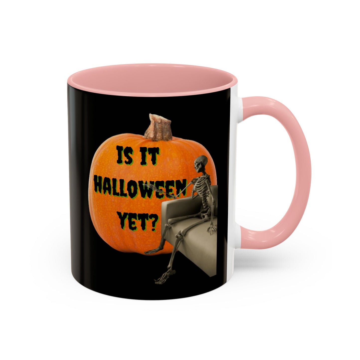 Is it Halloween yet? Skeleton's Giant Pumpkin Black Accent Mug by CreepyCrafts.boo