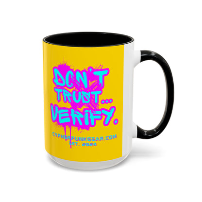 Don't Trust...Verify. Yellow Accent Mug by cypherpunkgear.com