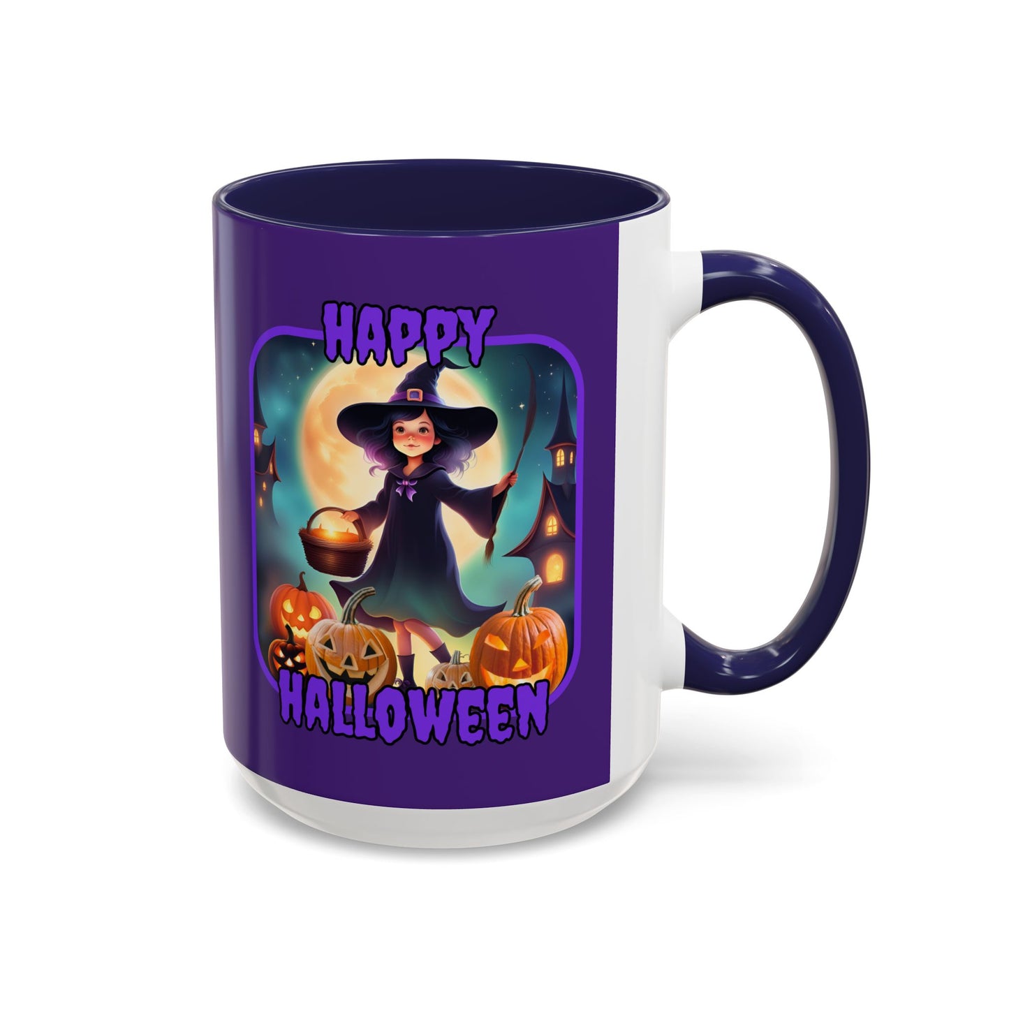 Happy Halloween Little Witch Purple font Purple Accent Mug by CreepyCrafts.boo