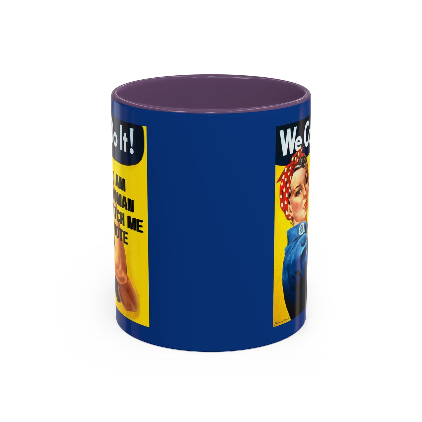 I Am Woman Watch Me Vote Rosie Dark Blue Accent Mug by cypherpunkgear.com