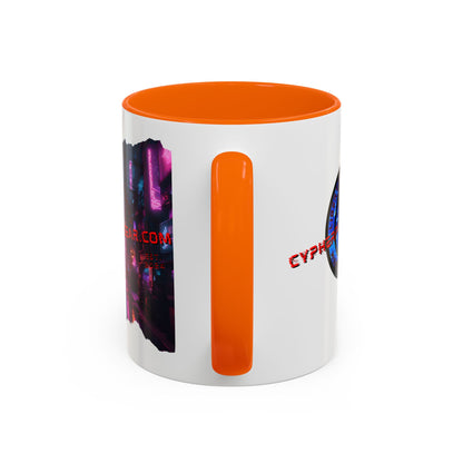 2-sided, cypherpunkgear.com Logo & Cityscape Accent Mug by cypherpunkgear.com