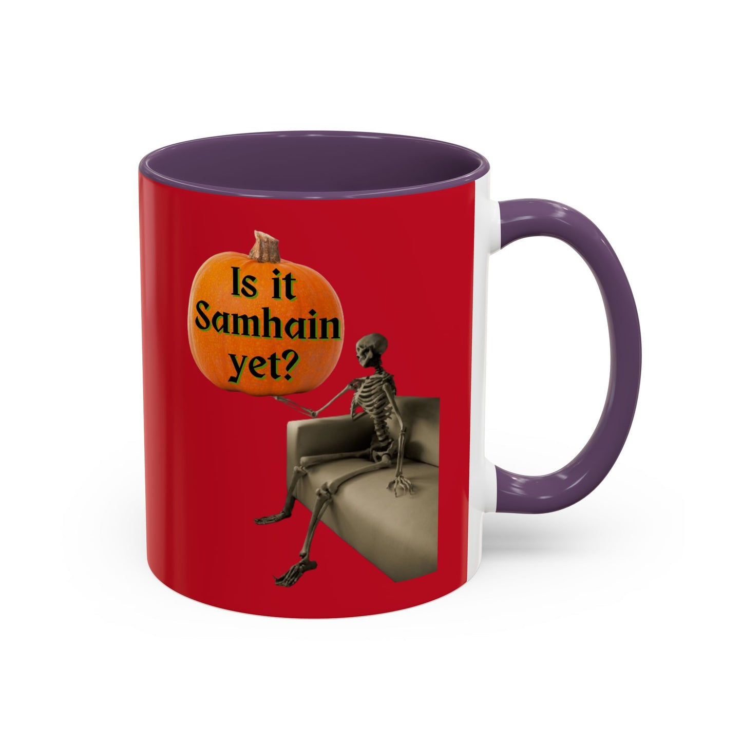 Is it Samhain yet? Skeleton's Pumpkin Red Accent Mug by CreepyCrafts.boo