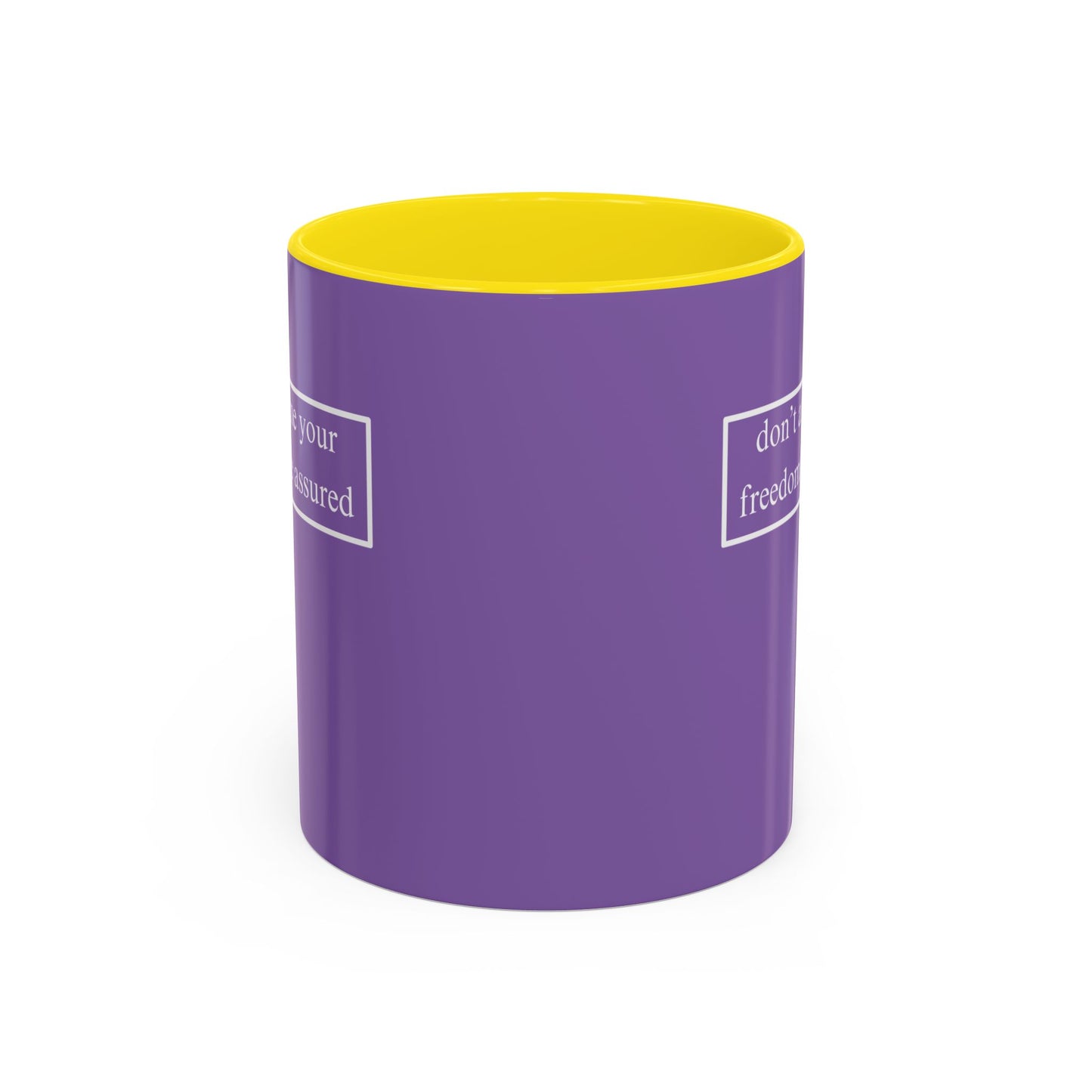 don't assume your freedoms are assured, White font, Light Purple Accent Mug by cypherpunkgear.com