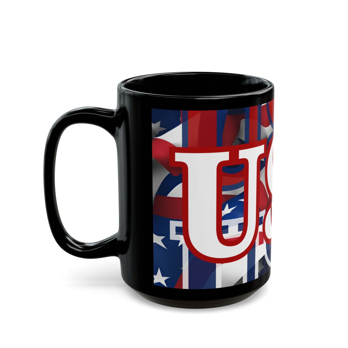 USA! USA! USA White font Patriot Black Mug by cypherpunkgear.com