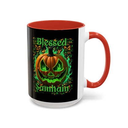 Blessed Samhain Green Jack Black Accent Mug by CreepyCrafts.boo
