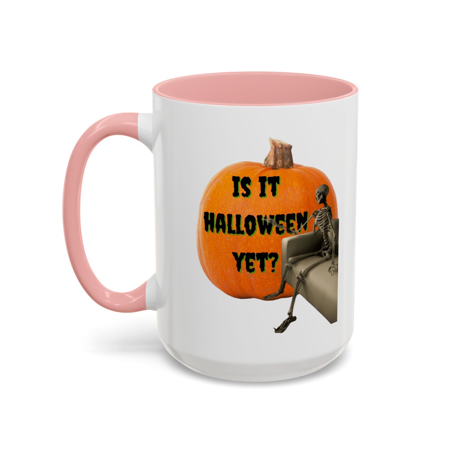 Is it Halloween yet? Skeleton's Giant Pumpkin White Accent Mug by CreepyCrafts.boo