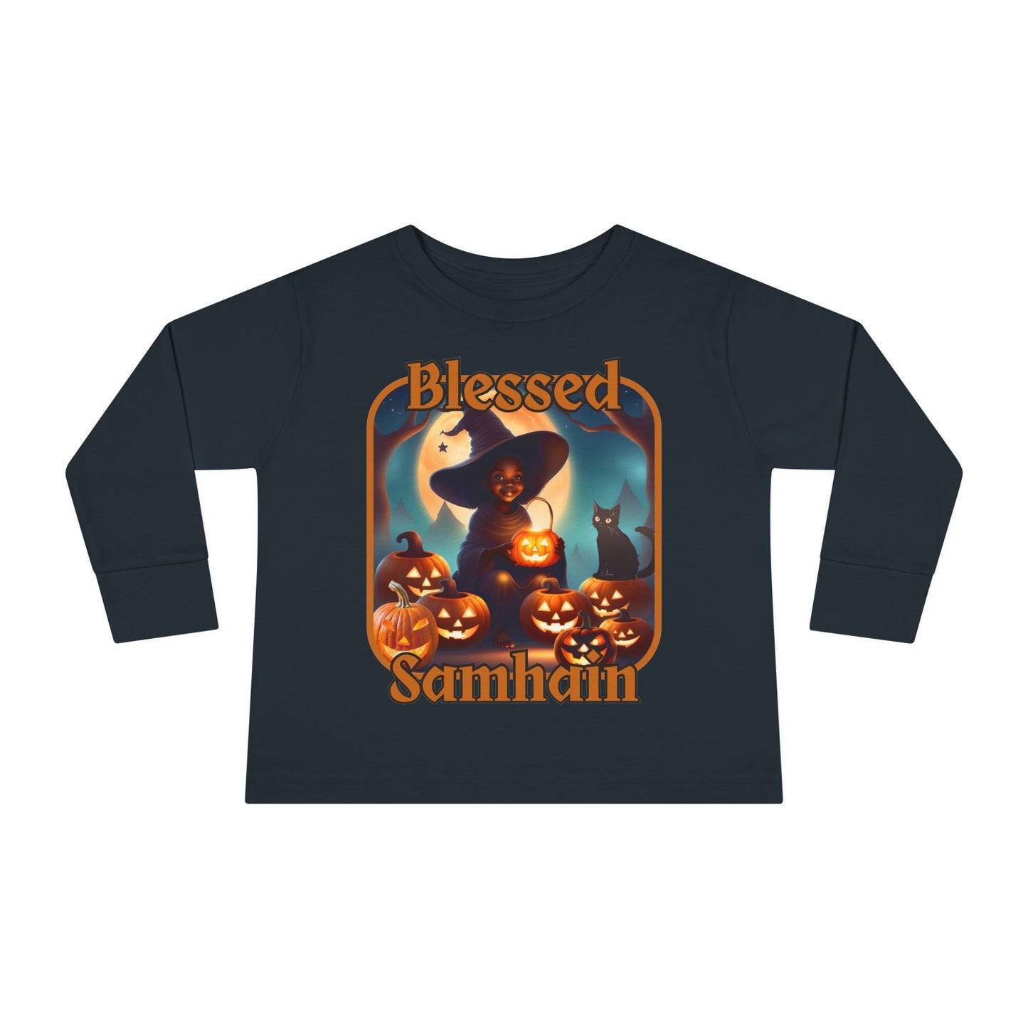 Blessed Samhain Cute Witch ORfont Toddler Long Sleeve Tee by cypherpunkgear