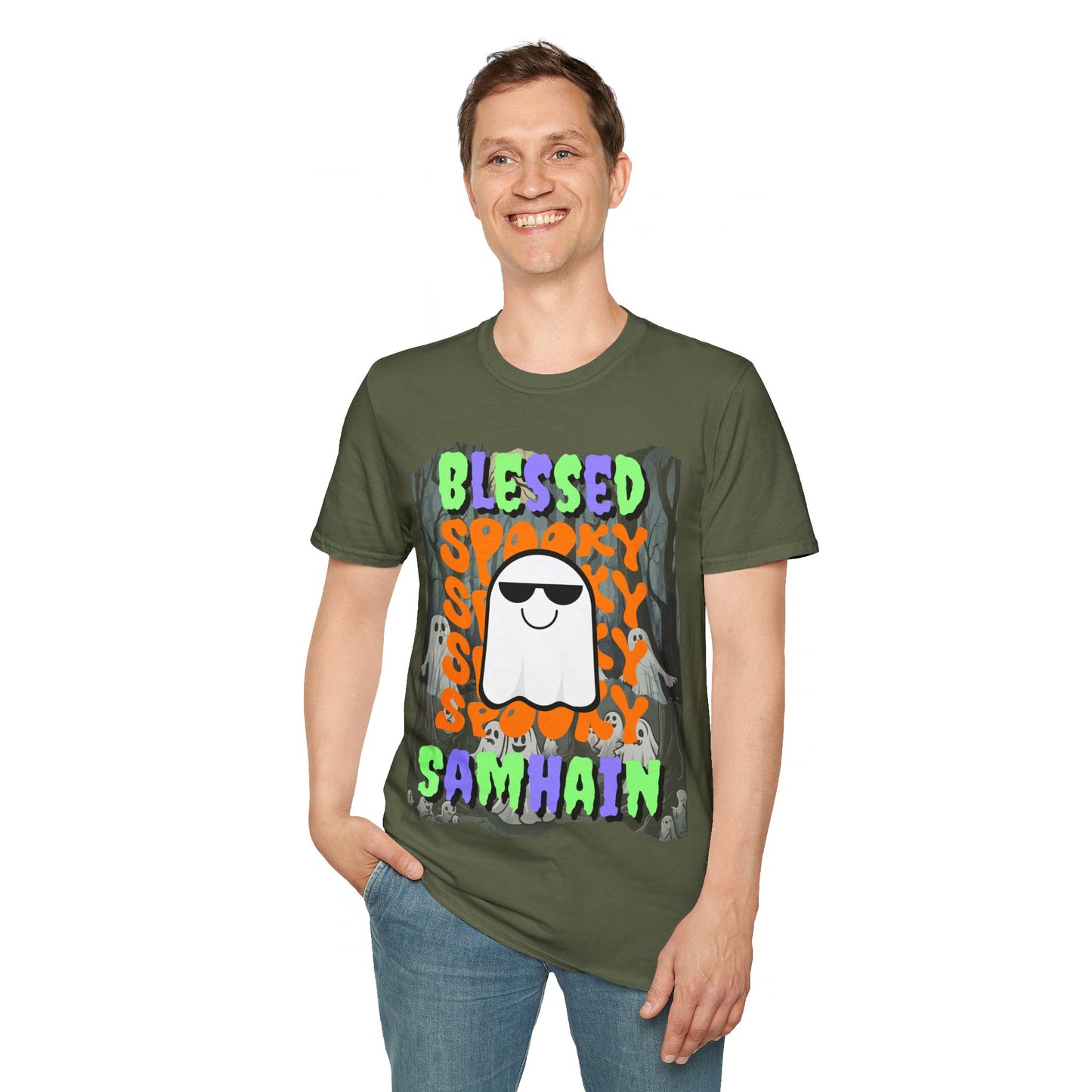 Spooky Blessed Samhain Ghost MXfont Unisex T-Shirt by cypherpunkgear