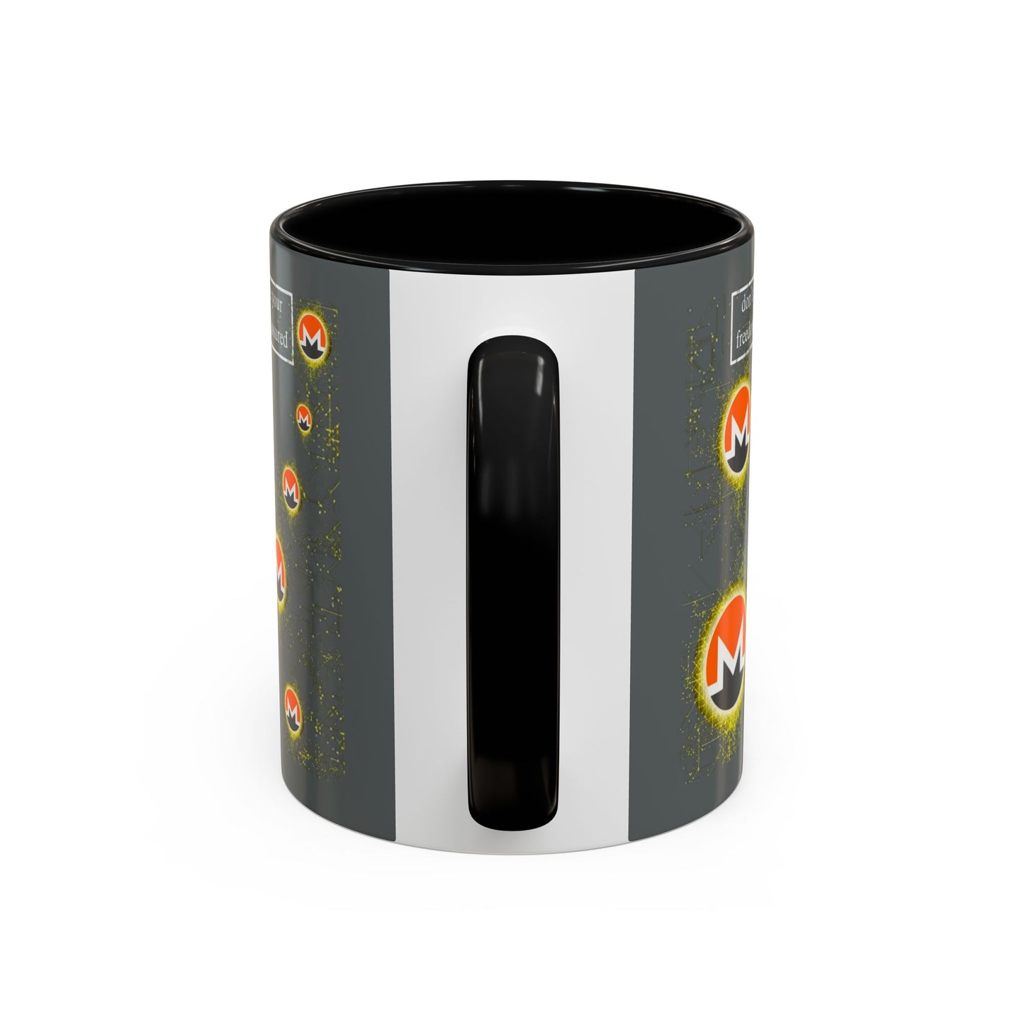 Monero (XMR) don't assume your freedoms are assured Grey Accent Mug by cypherpunkgear.com