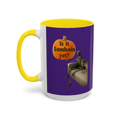 Is it Samhain yet? Skeleton's Pumpkin Purple Accent Mug by CreepyCrafts.boo
