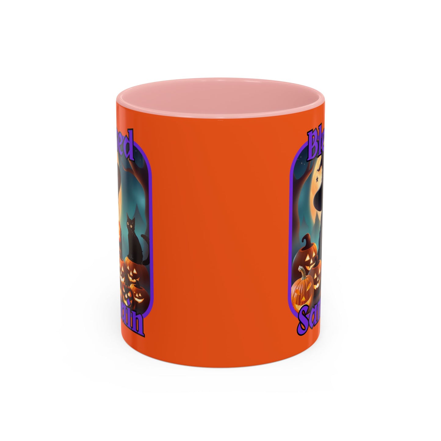 Blessed Samhain Cute Witch Purple font Orange Accent Mug by CreepyCrafts.boo