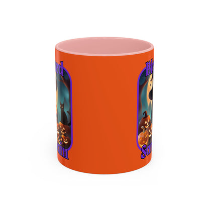 Blessed Samhain Cute Witch Purple font Orange Accent Mug by CreepyCrafts.boo