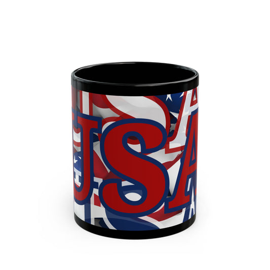 USA! USA! USA Red font Patriot Black Mug by cypherpunkgear.com