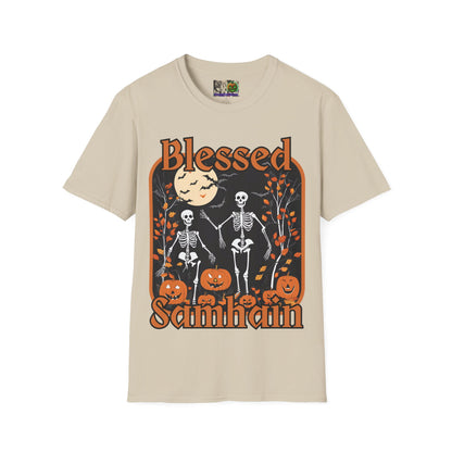 Spooktacular Skeletons of Samhain Light colors Unisex T-Shirt by CreepyCrafts.boo