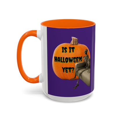 Is it Halloween yet? Skeleton's Giant Pumpkin Purple Accent Mug by CreepyCrafts.boo