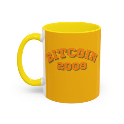 Bitcoin 2009 Yellow Accent Mug by cypherpunkgear.com