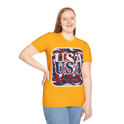 ¡EE.UU! ¡EE.UU! ¡EE.UU! ¡Patriota por cypherpunkgear! Camiseta unisex de estilo suave