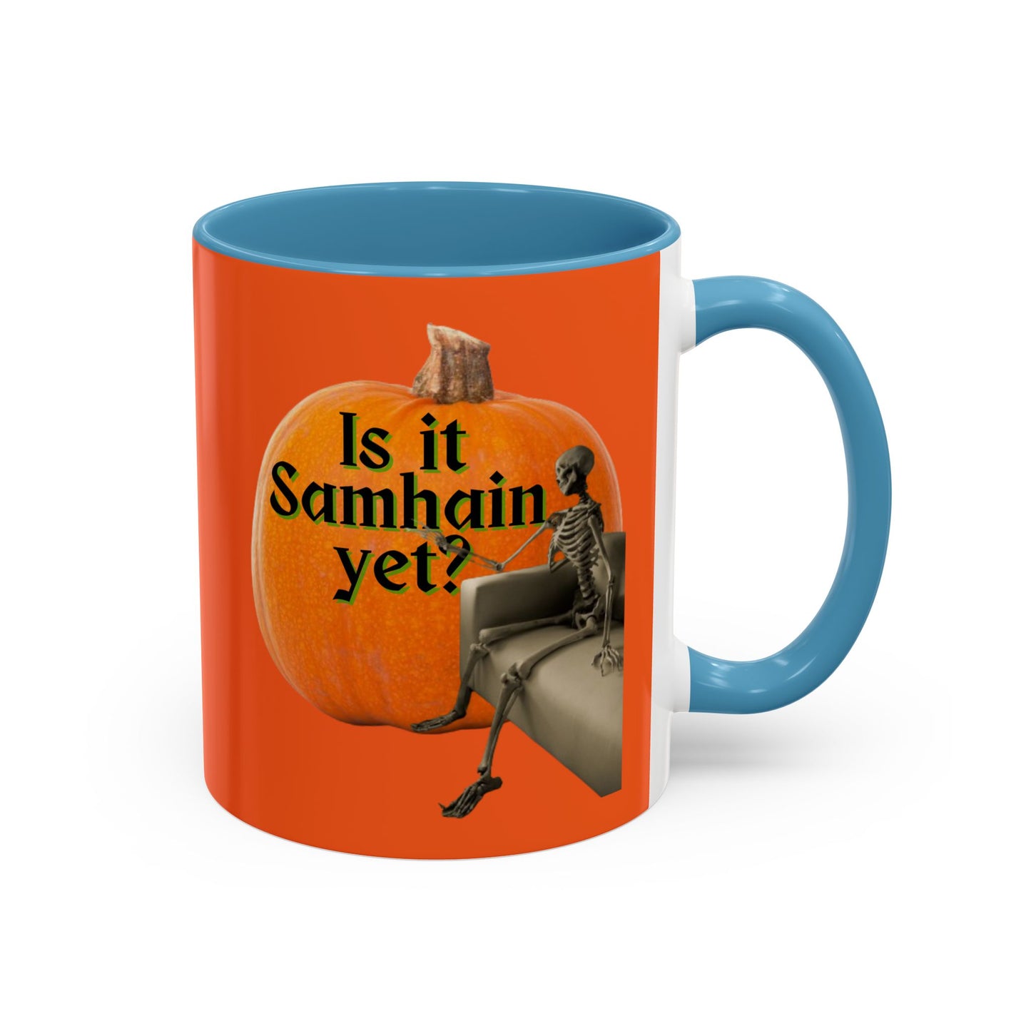 Is It Samhain Yet? Skeleton's Giant Pumpkin Orange Accent Mug by CreepyCrafts.boo