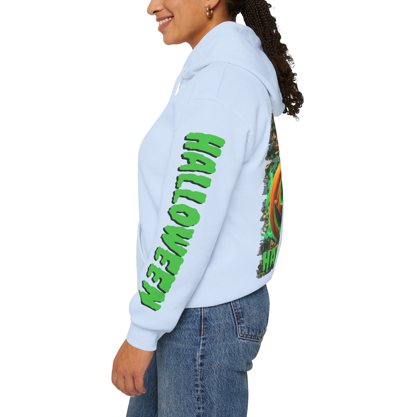 Happy Halloween Green Jack Hoodie Unisex Hooded Sweatshirt by CreepyCrafts.boo