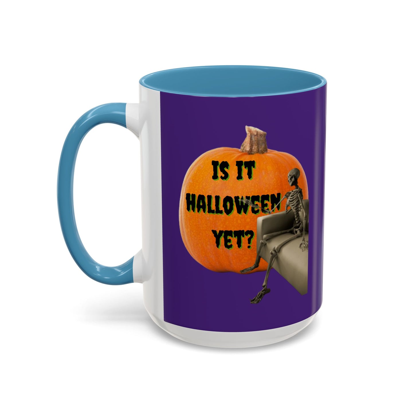 Is it Halloween yet? Skeleton's Giant Pumpkin Purple Accent Mug by CreepyCrafts.boo