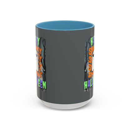 Spooky Happy Halloween Ghost MXfont Accent Mug by cypherpunkgear