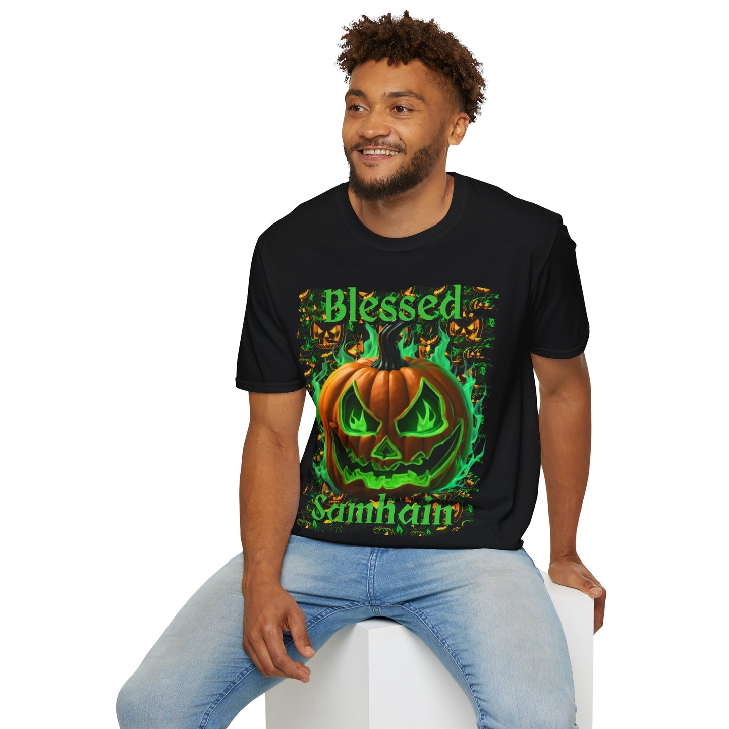 Blessed Samhain Green Jack Dark colors Unisex T-Shirt by CreepyCrafts.boo