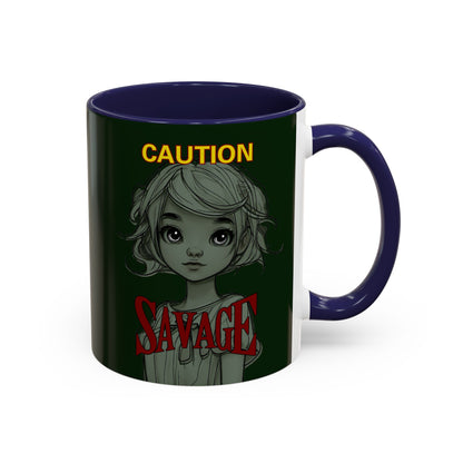 Caution, Savage Dark Green Accent Mug by cypherpunkgear.com