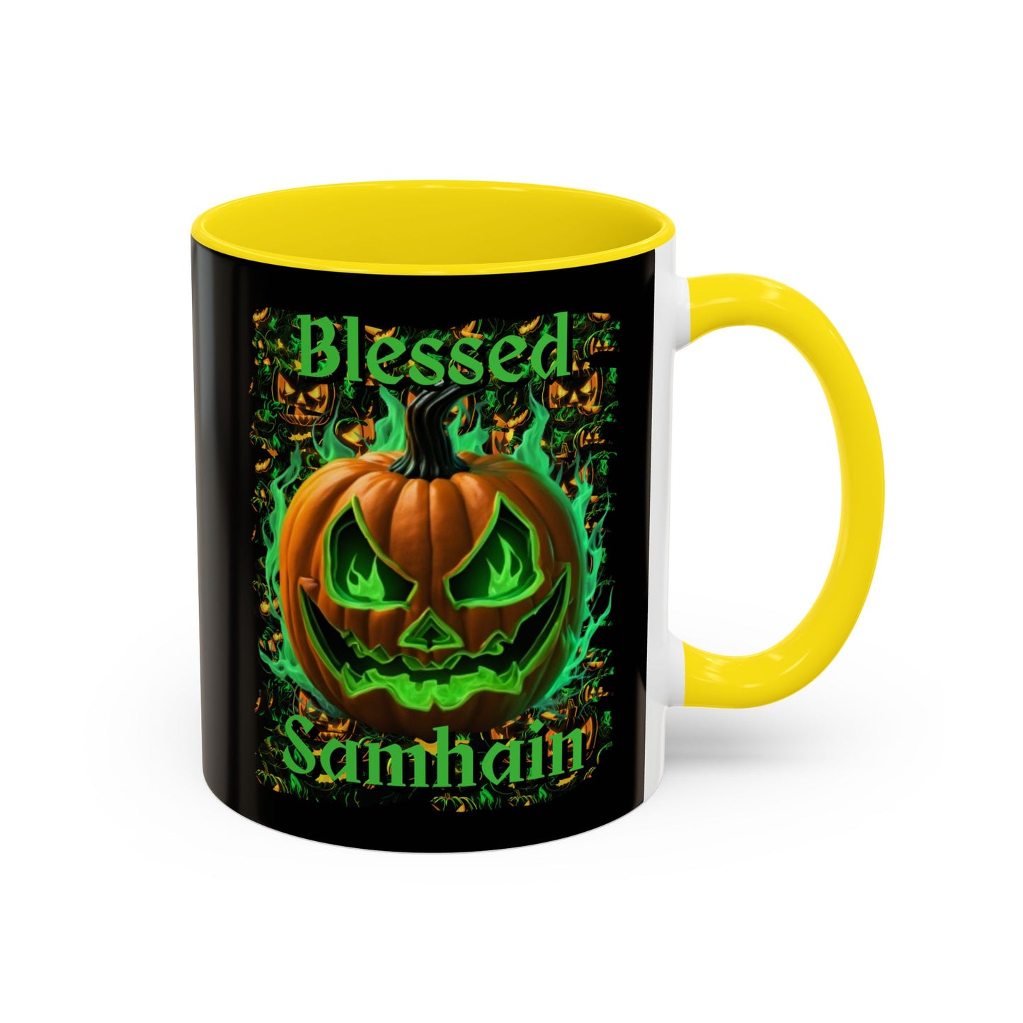 Blessed Samhain Green Jack Black Accent Mug by CreepyCrafts.boo
