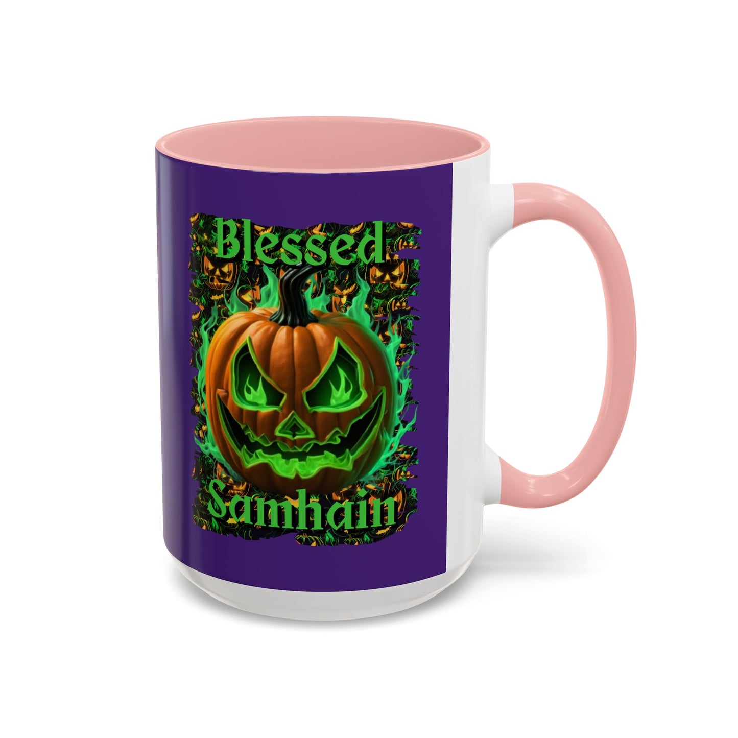 Blessed Samhain Green Jack Purple Accent Mug by CreepyCrafts.boo