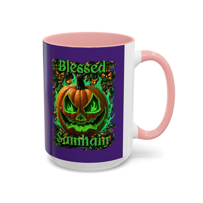 Blessed Samhain Green Jack Purple Accent Mug by CreepyCrafts.boo