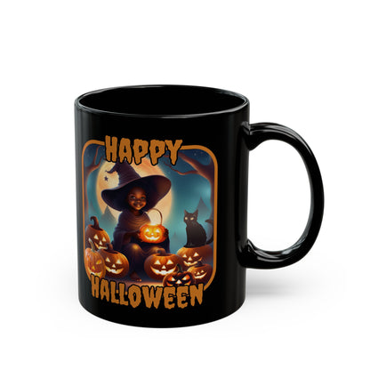 Happy Halloween Cute Witch ORfont Black Mug by cypherpunkgear