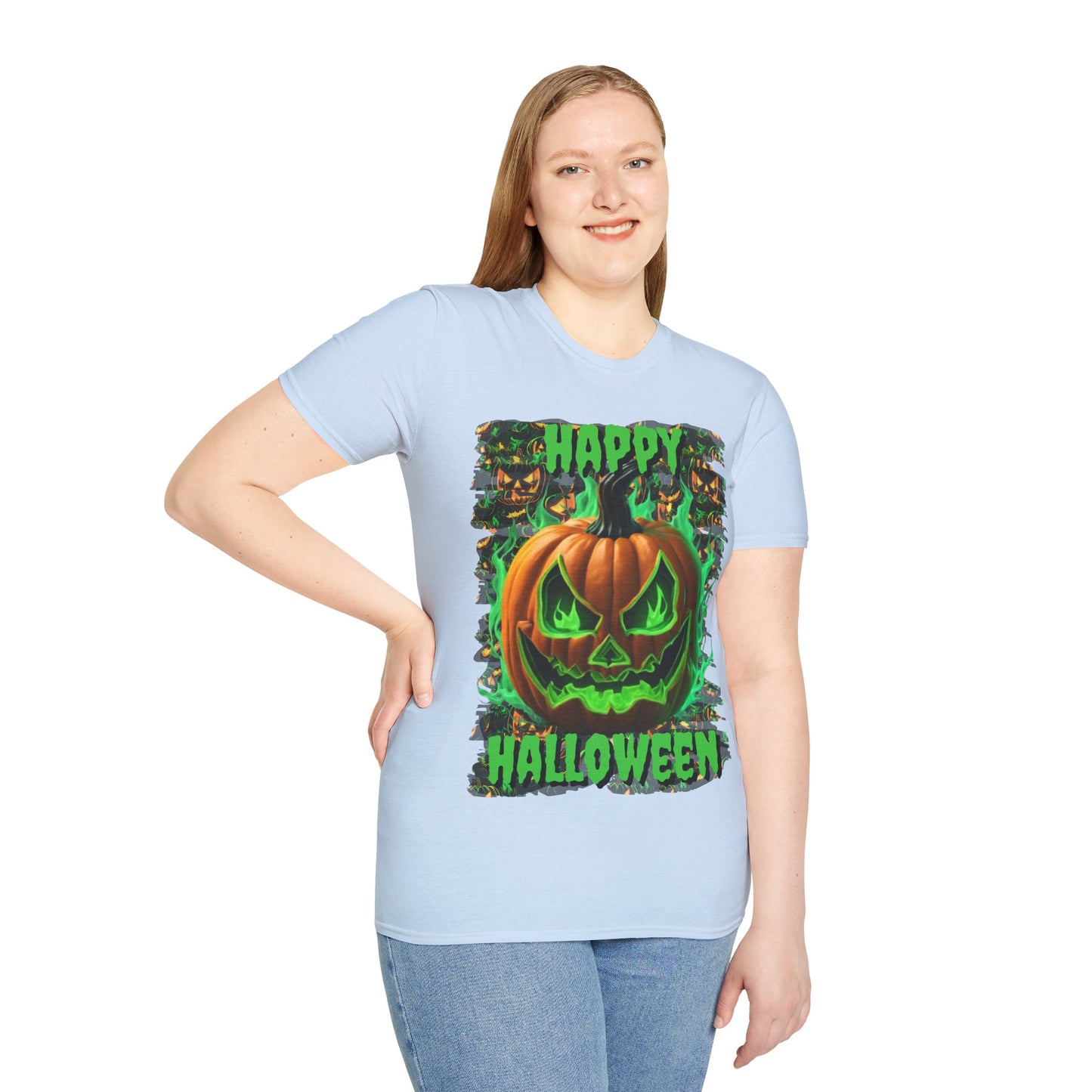 Happy Halloween Green Jack Light colors Unisex T-Shirt by CreepyCrafts.boo